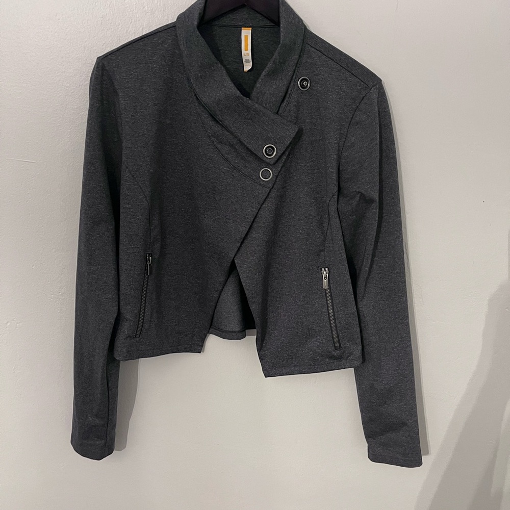 Lucy Women’s Asymmetrical Cropped Jacket Moto Yoga Gray Size Large